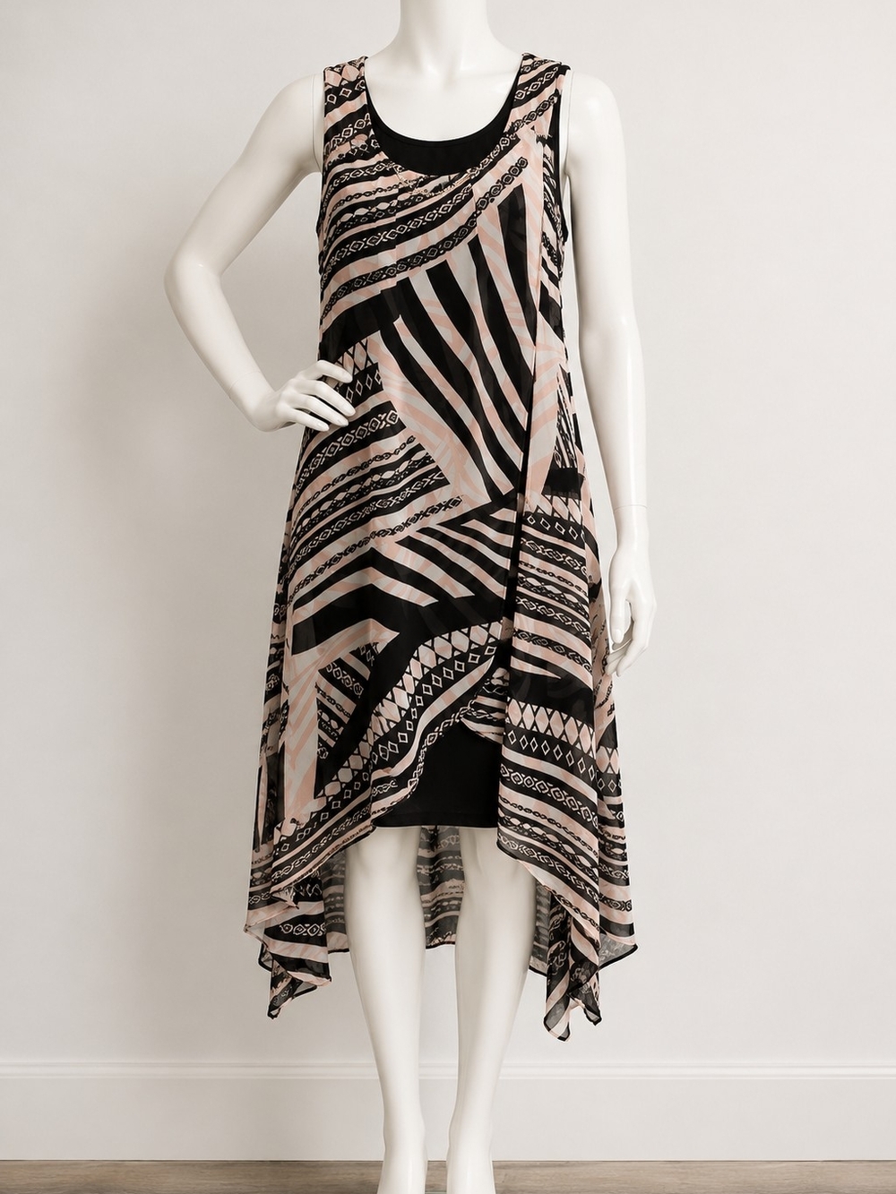 Joseph Ribkoff Sleeveless Abstract Print High Low Dress Size 10